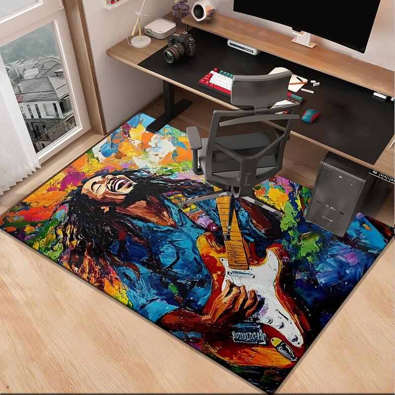 Bob music Vibrant Art Office Rug Chair Mat, Game Carpet, Suitable for Front Door, Bedroom, Living Room, Desk, Holiday Gift