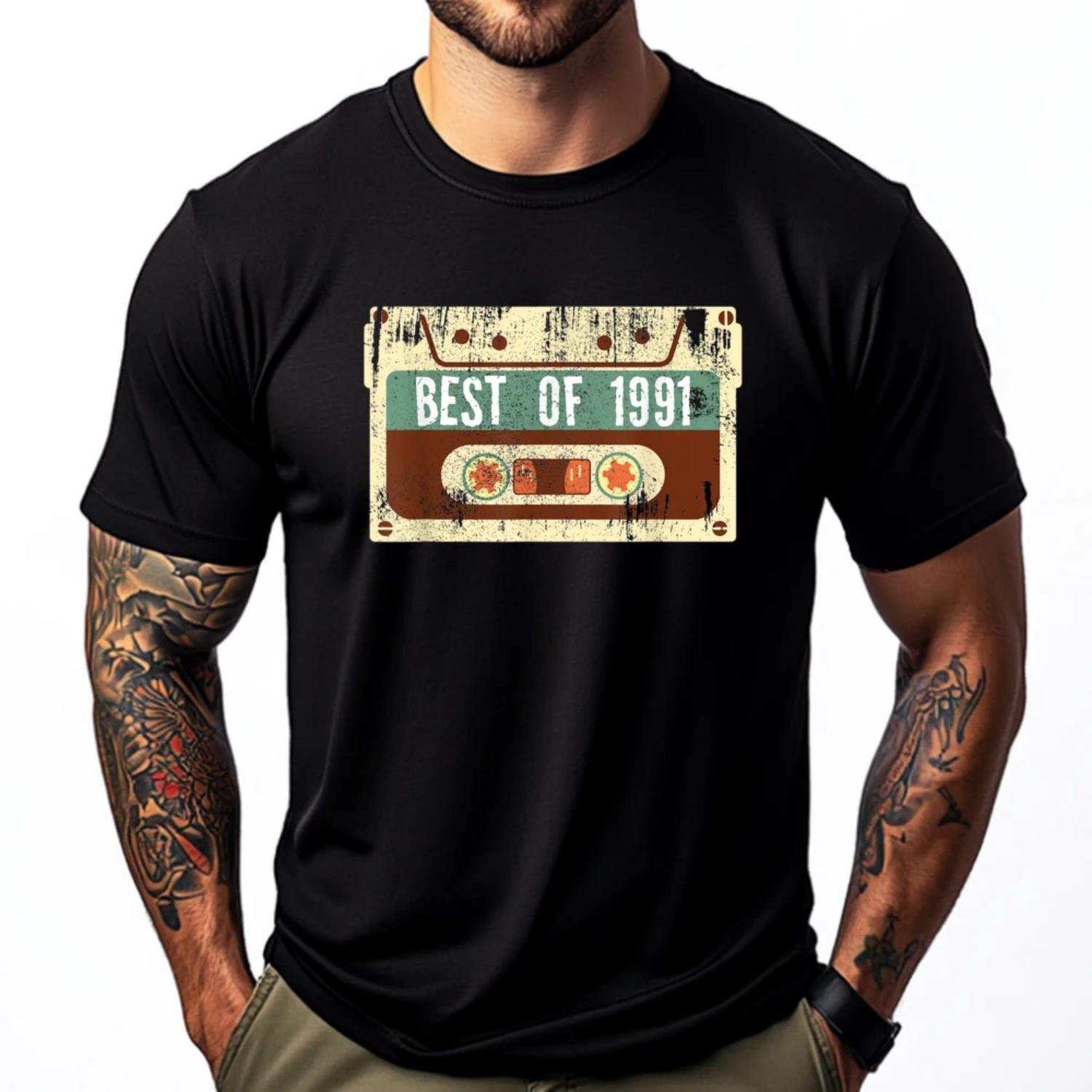 Retro Best Of 1991 29 Years Old Birthday Cassette Luxury Designer Men s Clothing 2025 Gift S чёрный