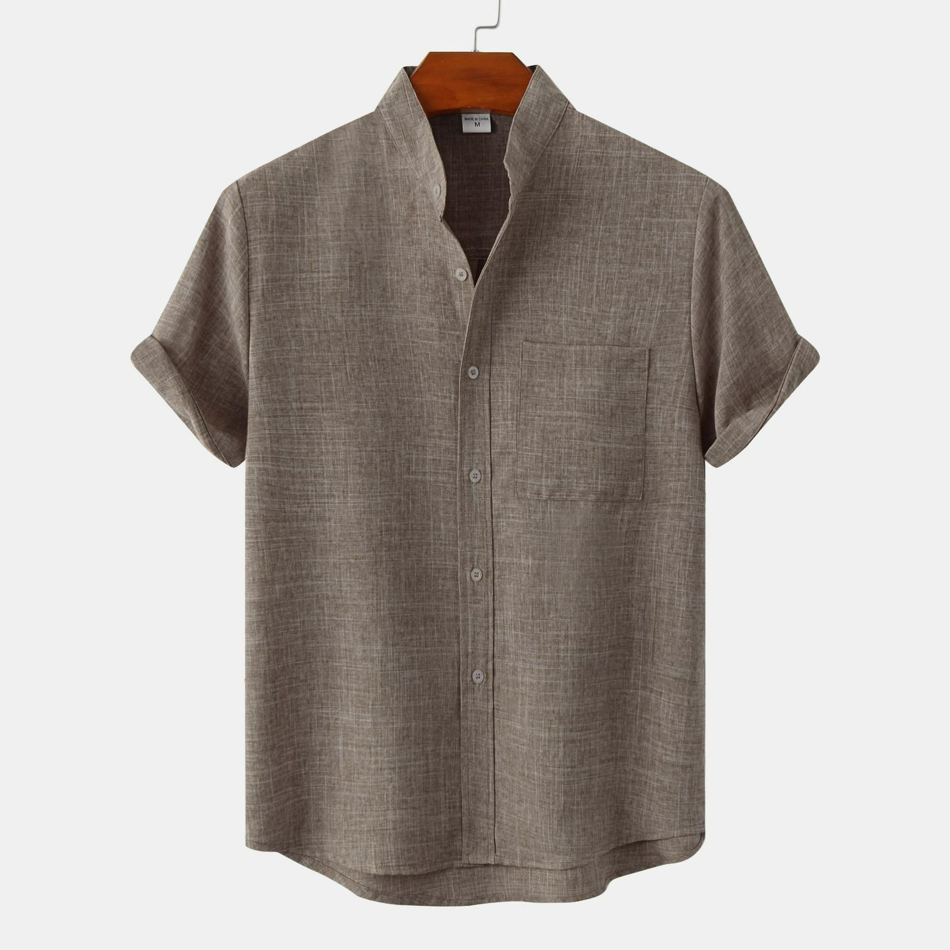 

Men s Short-sleeved Solid Color Cotton and Linen Men s Shirt 3XL