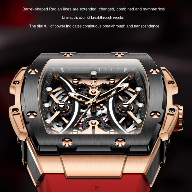 OUPINKE Zegarek Hollow Barrel Mechaniczny zegarek Moda Silikon Wodoodporny Męski zegarek Męski zegarek