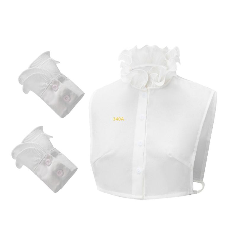 Fashion Detachable Ruffle V Neck Sweater Collar Insert Half Shirt Includes 2 Wrist Cuffs Fake Sleeves Set for Women