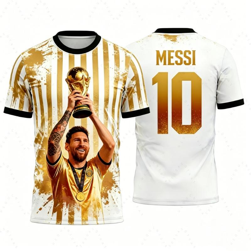 Hengyuan48 Messi Nee. 10 Kampioenschap Voetbalshirt Argentini&euml; Voetbal Fan Cadeaus Sport Mannen T-shirt Kinderkleding T-shirt Vrouw 4XL