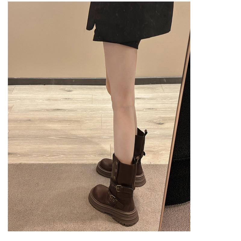 Women S British Style Martin Boots Thick Sole Short Boots Black Brown Autumn
