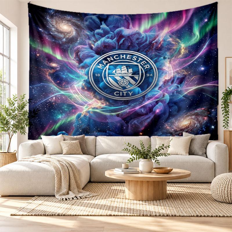 Arazzo da Parete Manchester City, Tessuto Morbido da Appendere, Sfondo Decorativo per Camera da Letto, Arte da Parete per la Casa