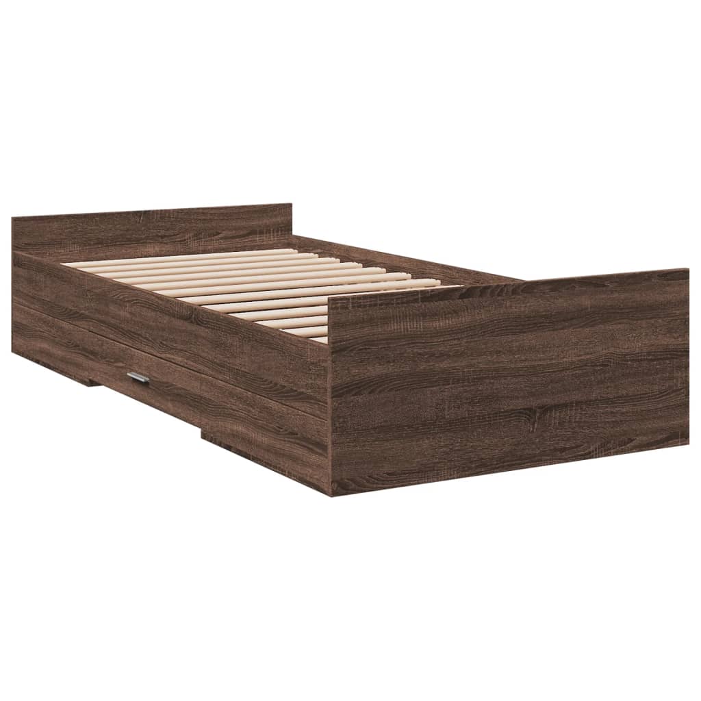 Bed Frame with Drawers Brown Oak Effect 75 x 190 cm