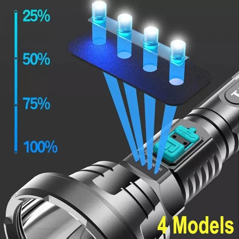 100000LM P700 High Power LED Flashlight Rechargeable LED Torch 1000m Lighting Light Waterproof Outdoor Camping Lamp Hunting