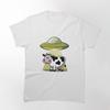 Funny Ufo Cow Abduction Alien Spaceship Beaming Up Cartoon Cow Classic Tshirt