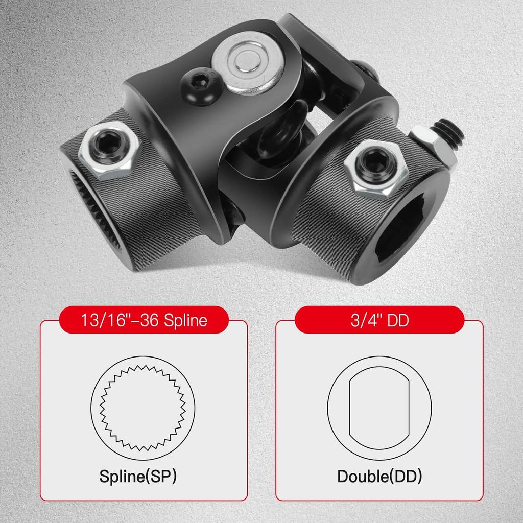 Cciyu Black Steering Joints 3/4" DD X 13/16"-36 Spline U-Joint Shaft 83mm