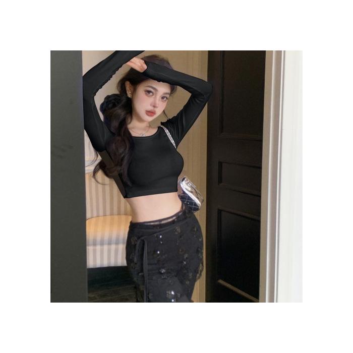 

Korean Backless Lace Long Sleeve T-shirt - Unique Chic Autumn Top for Women Medium чёрный