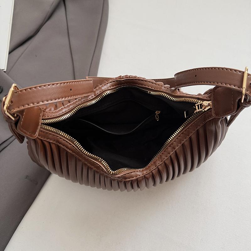 Korean Style Fashion Simple Underarm Bags 2025 Winter Pu Leather Textured Striped Crossbody Bag Female Casual Commuting One Shoulder Bags