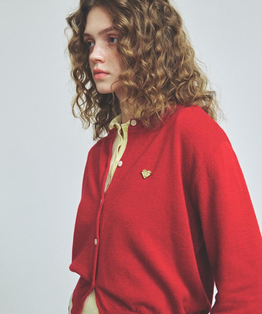 Knitted (W) Basic Essential Washable Round Cardigan Red