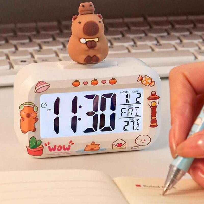 Kawaii Kapibara Anime Budzik Ozdoba na Biurko do Pokoju Studencki Budzik Urok Prezent Urodzinowy ze Naklejkami