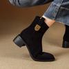 Autumn and Winter Women's Suede Rear Zipper Martin Boots Solid Color Round Head Medium Heel Large Size Women's Boots Round Head New Medium Boots