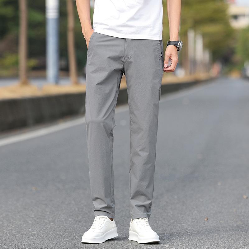 

New Youth Ice Silk Men s Casual Pants Slim-fitting Small Straight Pants Men s Trousers Anti-wrinkle 38