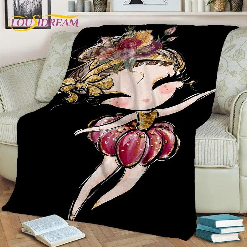 Cartoon Ballerina Fairy Cute Ballet Girl Blanket,soft Throw Blanket for Home Bedroom Bed Sofa Picnic Office Cover Blanket Kids
