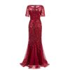 Elegantes Meerjungfrauen-Abendkleid für Damen Frühling Sommer Bankett Slim Fit Hohe Taille Mesh Pailletten Fischschwanz-Robe
