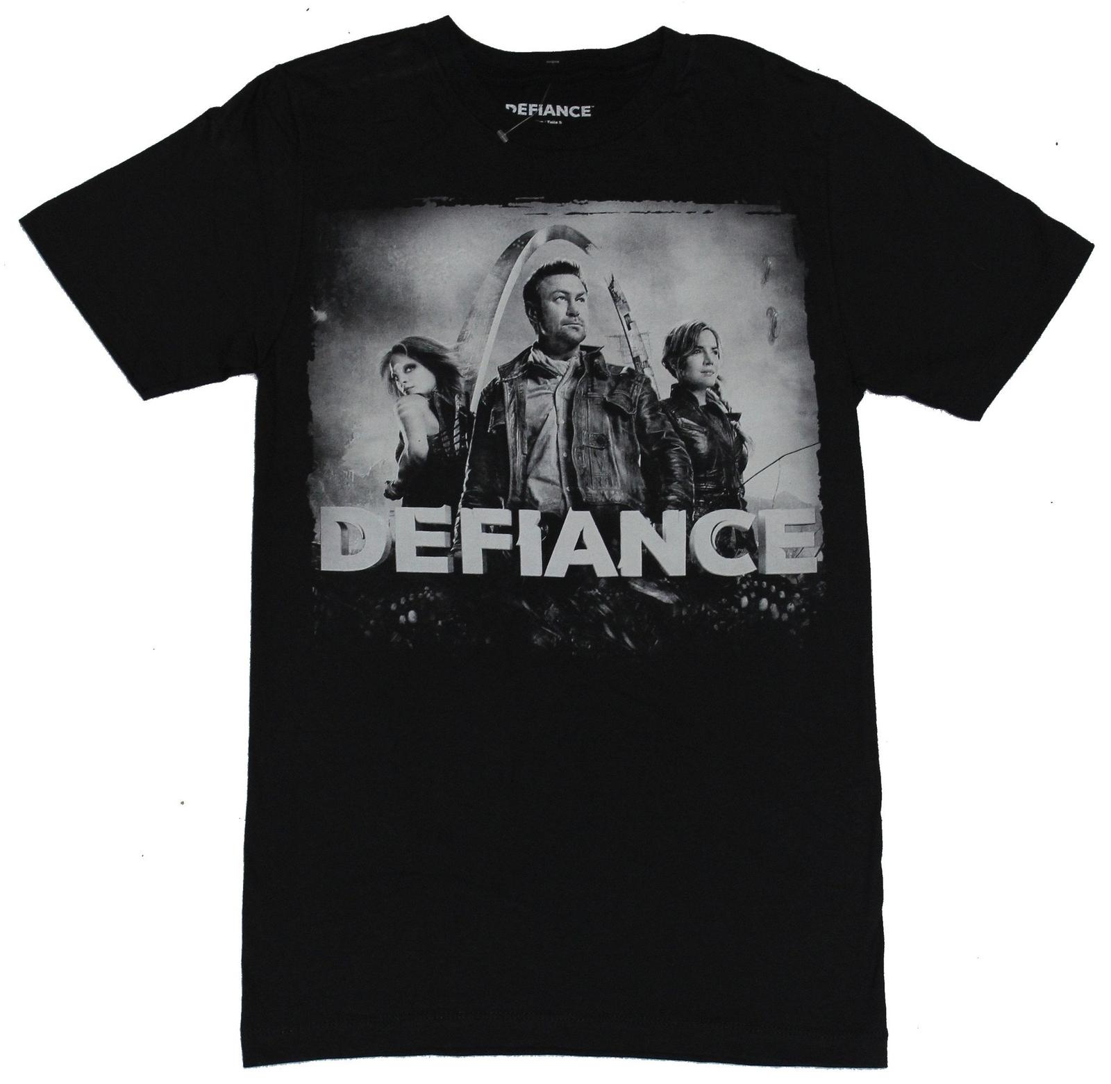 Defiance TV Show Adult New T-Shirt - Distressed 3 Character Black & White Photo XXXXL