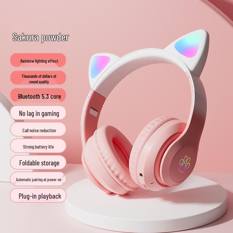 Sky Blue Cat Ear Bluetooth Headphones with Breathing Light