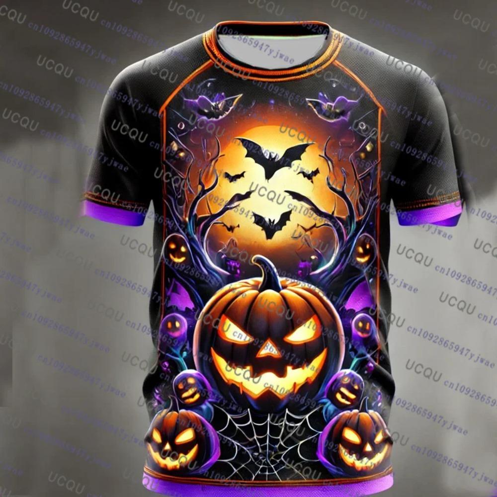 Halloween T-shirt Men's and Women's Short Sleeved T-shirt Pumpkin 3D Printed T-shirt Harajuku T-shirt Halloween T-shirt