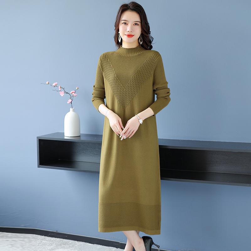 

Платье-свитер миди или макси на осень и зиму, свободное платье-свитер, плотное, выше колена, базовое платье 3XL зелёный