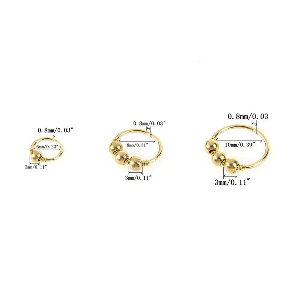 3Pcs/Set Retro Round Beads Nose Ring Earrings Nostril Hoop Body Piercing Jewelry 6mm/8mm/10mm