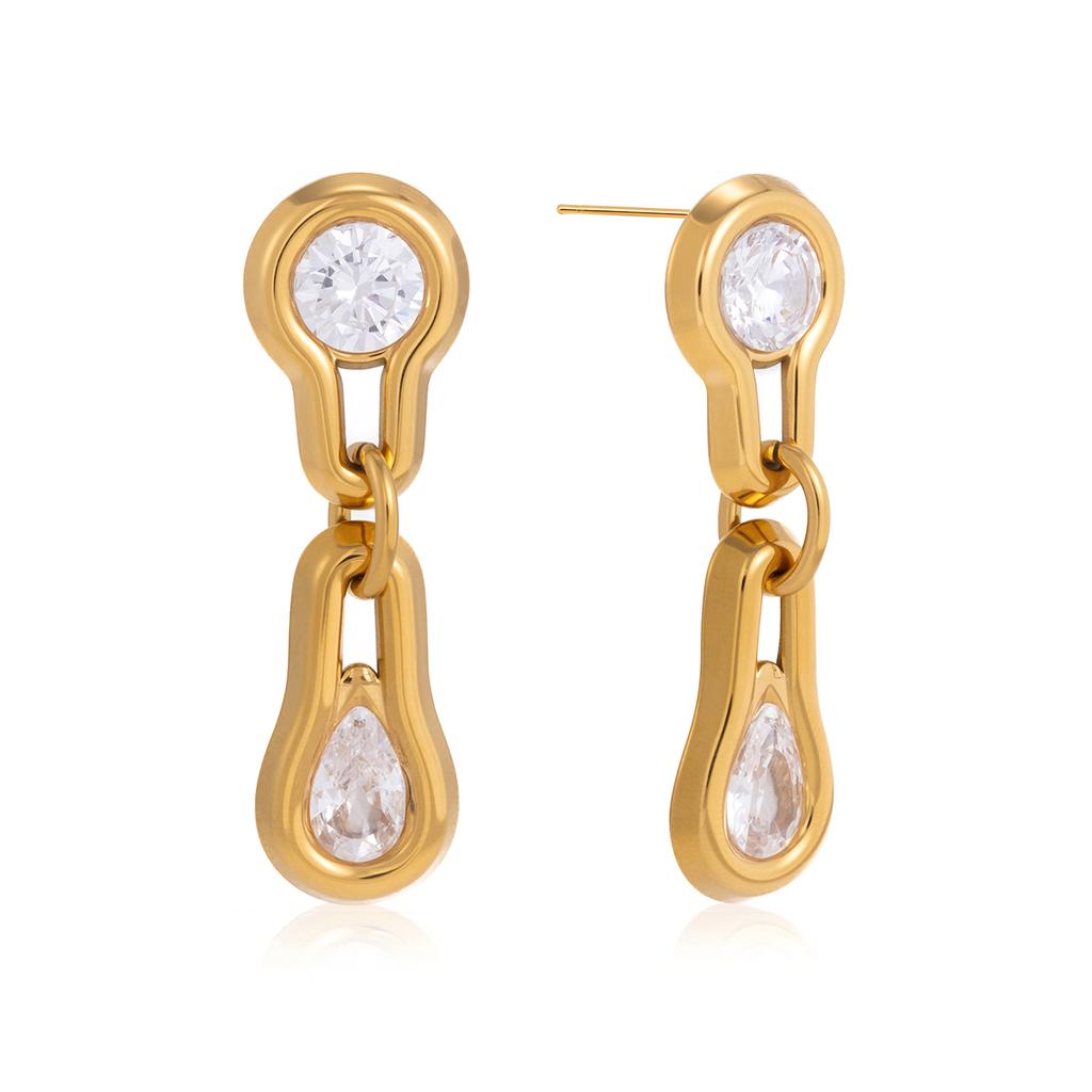 Uworld Classic Geometric Pendant Earrings With Waterdrop Shape White Zircons PVD Gold Plated Stainless Steel Jewelry For Women