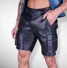 Real Leather Short Handmade Men Leather Cargo Shorts Pants Black Men's Lambskin