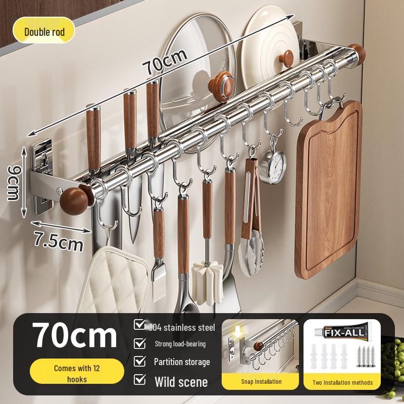 Wall-Mounted Multi-Functional Kitchen Rack: Knife Holder, Pot, Spatula & Spoon Storage, Punch-Free Installation