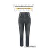 Damenjeans mit Streetstyle-Strasssteinen, dehnbar, schmal geschnitten, besticktes Totenkopf-Design, gerade Hosenbeine