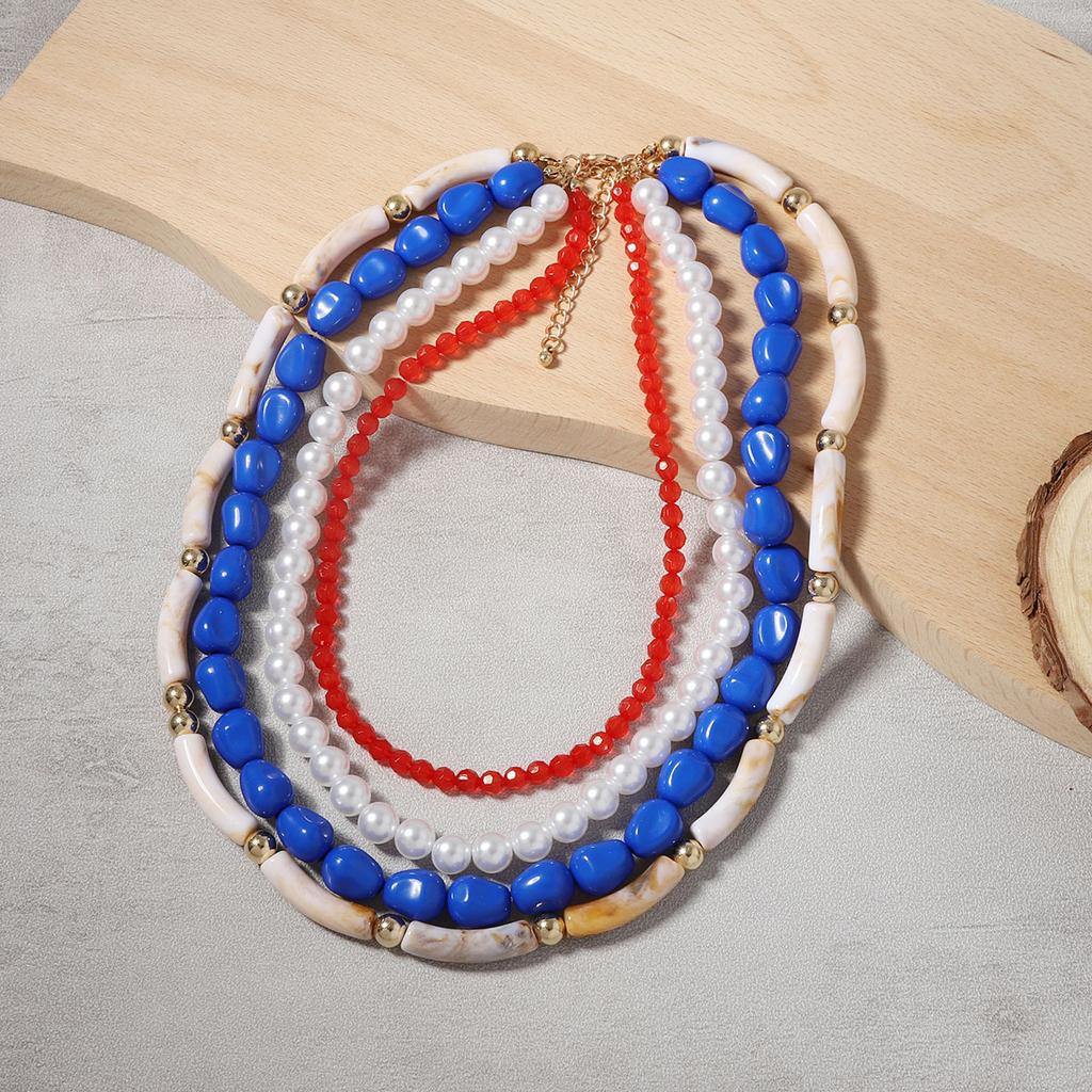 Fashion retro ethnic style multi-layer stacking resin imitation pearl versatile necklace, trendy women's necklace