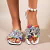 Flat-bottomed sequined cool slippers women's summer new square head wear large size 44 one-word slippers