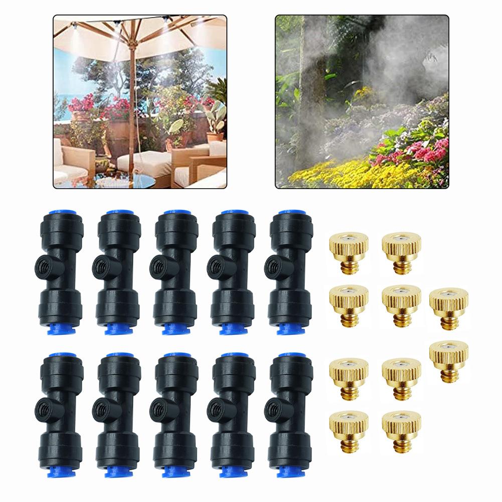 10 Stück Messing Wassersprühzerstäuber für Gartenkühlung Bewässerung 2-Punkt Schnellsteckdüse Niederdruck Zerstäuberspray