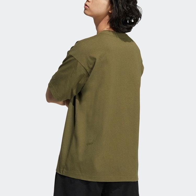 Adidas Originals Trefoil Logo Print Solid Color Crew Neck Short Sleeve T-Shirt Unisex Tops Dark-Olive-Green HS1915