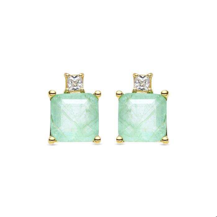Boucles d'oreilles argent 925 et quartz hydrothermal vert pastel finition or 18k - Ryox vert
