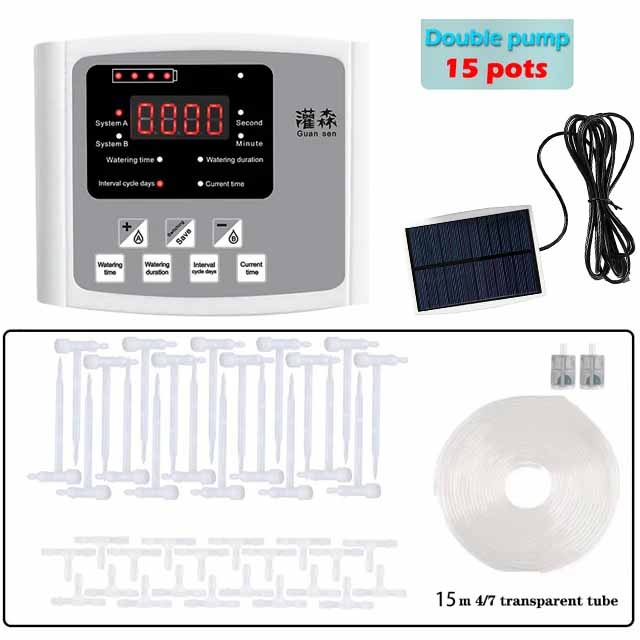 Garden Adjustable Valve Drip Irrigation Device Double Pump Controller Timer System Solar Energy Intelligent Automatic Watering
