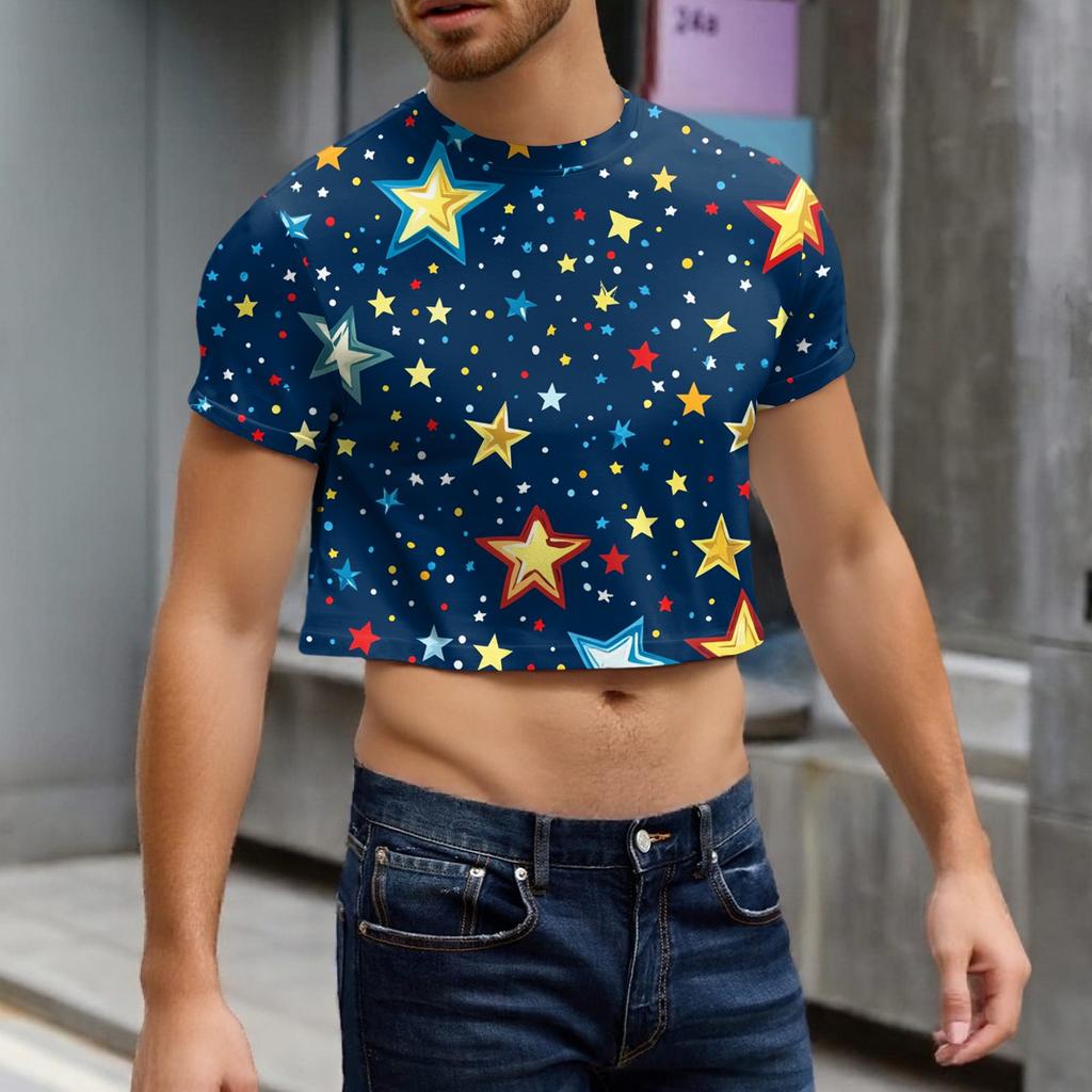 Men's Half Cut Casual Beach Round Neck Short Sleeved Top