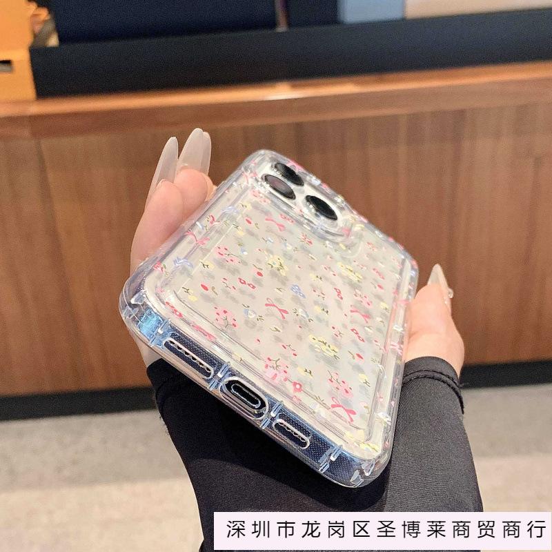 INS cute floral apple 15 mobile phone case iphone14promax transparent soft rubber 13/12/11 anti-drop xr