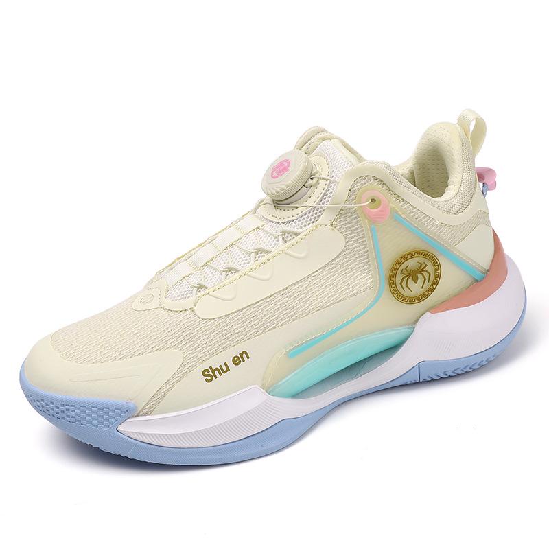 Unisex Luminous Low-Top Basketball Shoes with Rotary Buckle, Wear-Resistant Mesh Upper, Ideal for Spring and Summer Training.