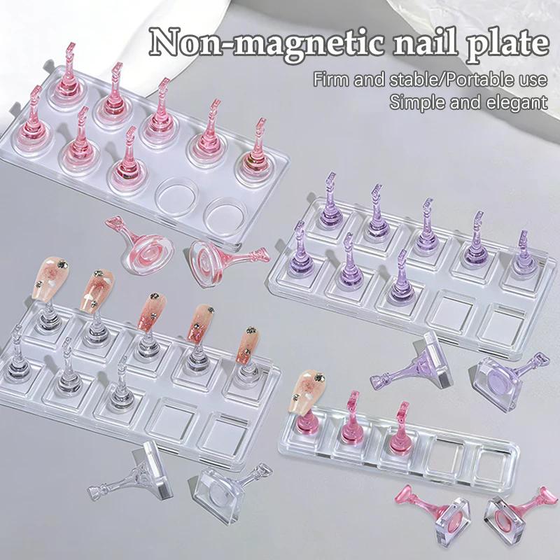 10 Grid Non-Magnetic Acrylic Nail Stand False Nail Display Stand Tips Holder For Cat Eye Gel Press On Nails Display Rack Practic