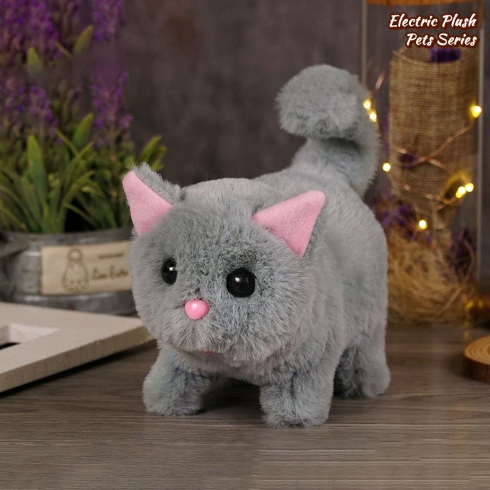 Simulated Plush Electric Cat Toy Makes You Happy Kitten Plush Toy  For Kids Birthday Gift