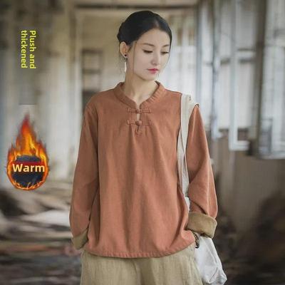Verdicktes Baumwoll- und Leinen Damen Retro Button-Up Oberteil - Frühjahr/Sommer Kollektion