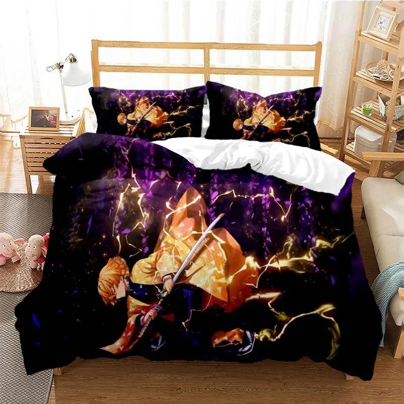 Comfortable Anime Demon Slayer Nezo Tanjirou Print Duvet Cover Set With Duvet Cover And Pillowcases King Queen Twin Sizes For Boys Girls And Kids