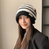 Color Fashionable Blocked Striped Design Women Casual Knitted Hat Winter For