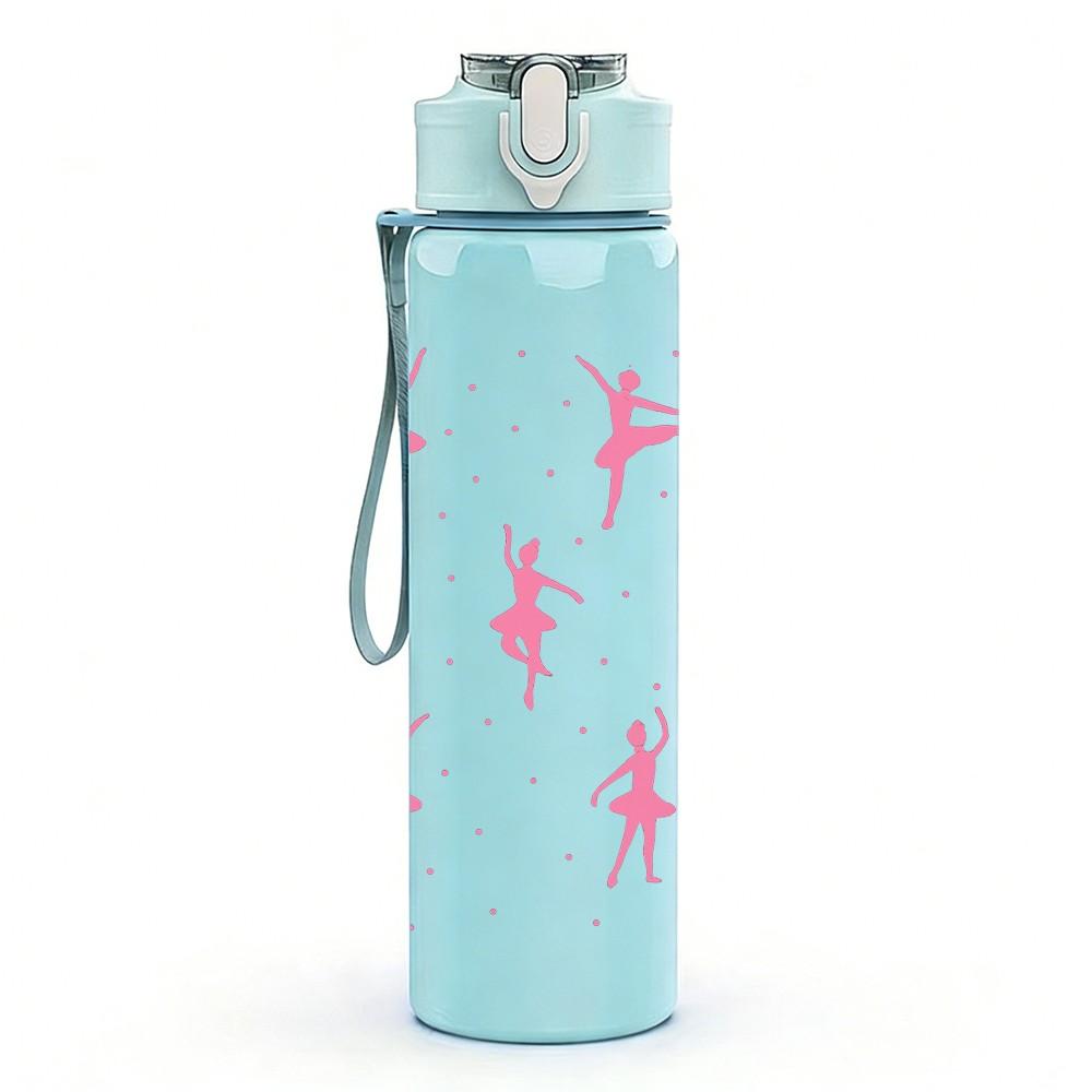 1PC Ballerina Girl Silhouette Pattern Print 750ml Color Plastic Sports Water Bottle Leakproof Flip Straw Lid Suitable for Sports Office Home Use