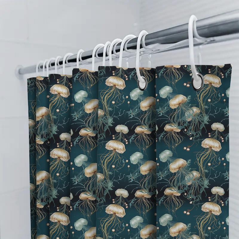 Seashell Jellyfish Blue Shower Curtain Waterproof Fabric Bathroom Decor With Hooks Ocean Life Print Home Decoration Gift For Her
