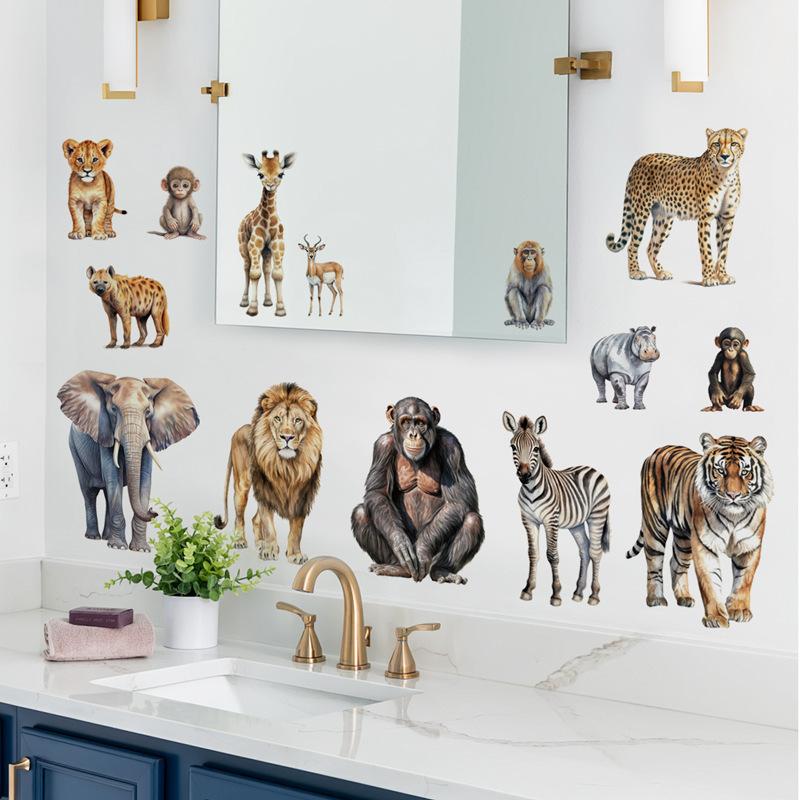 DIY Safari Animal Wall Stickers for Kids Room Decor Tiger Elephant Zebra Tropical Rainforest Savanna Nursery Decals Christmas Gifts