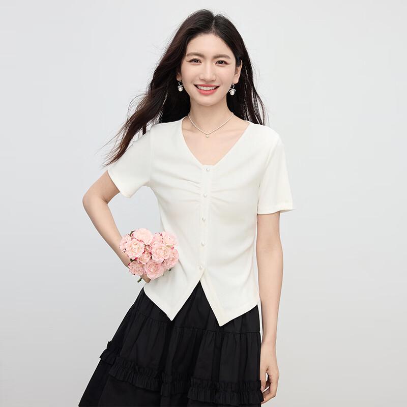 

Women s Pleated V-Neck Short Sleeve T-Shirt XL