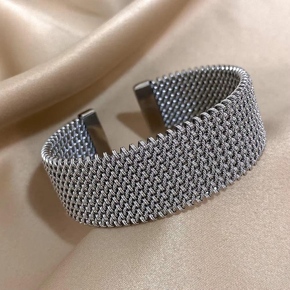 Waterproof Weave Cuff Bracelet Golden/Silver Plated Open Cuff Bangle  Women Jewelry