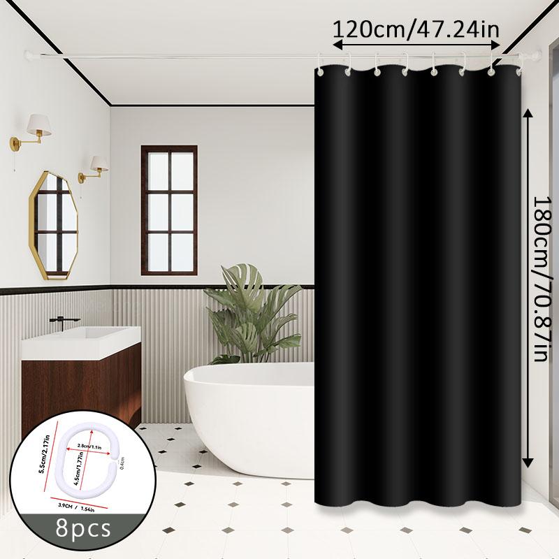 Minimalist Pure Black Shower Curtain, Bathroom Dry and Wet Separation Partition Curtain, Peva Material, Easy To Clean, Comes with Hooks