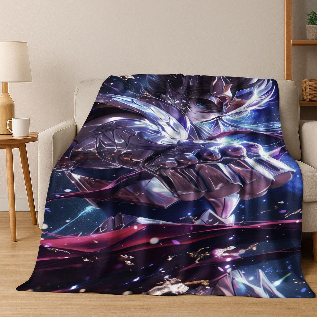 Retro Anime Saint Seiya Gold Saint Cartoon Flannel Blanket,Cozy Soft Throw Blanket for Home Bedroom Bed Sofa Picnic Cover Kids